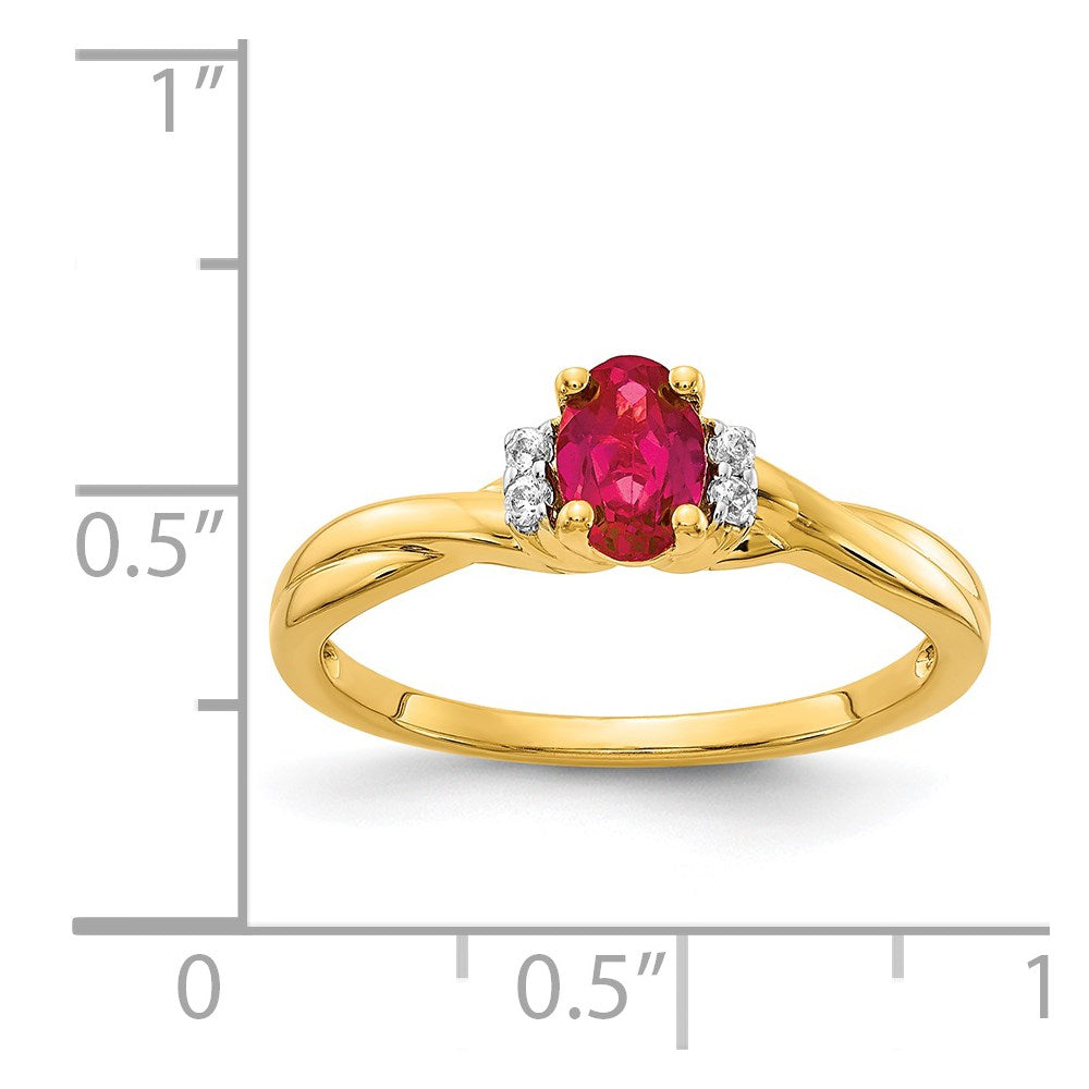 14k 1/20 carat Diamond and 6x4mm Oval Ruby Ring
