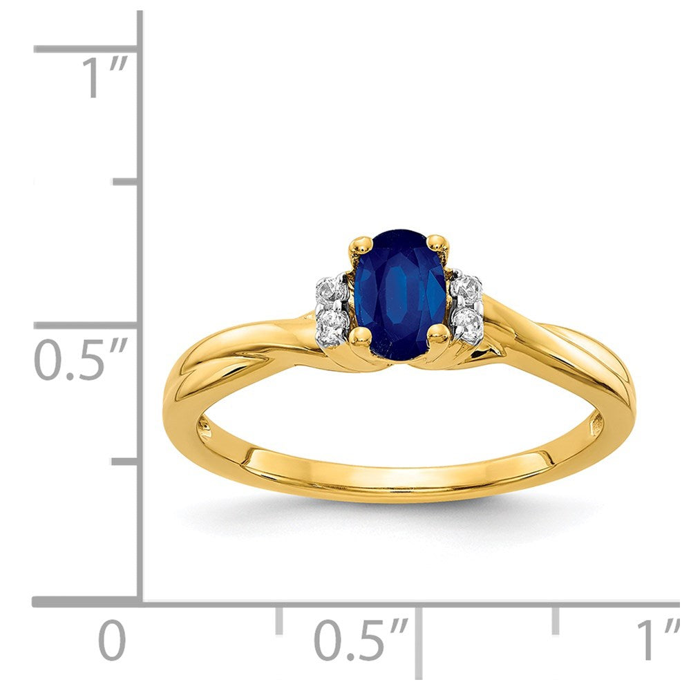 14k 1/20 carat Diamond and 6x4mm Oval Blue Sapphire Ring