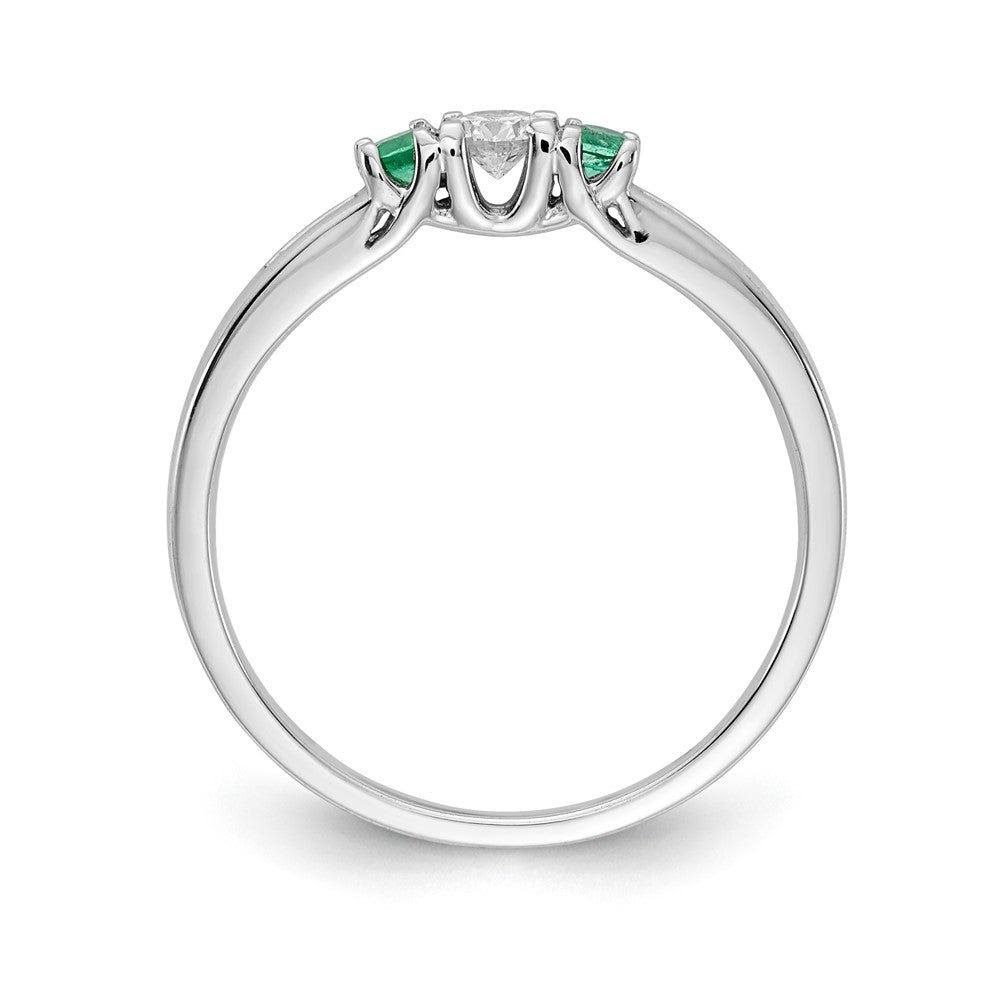 14k White Gold Emerald and 1/3 carat Diamond 3-Stone Ring