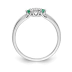 14k White Gold Emerald and 1/3 carat Diamond 3-Stone Ring