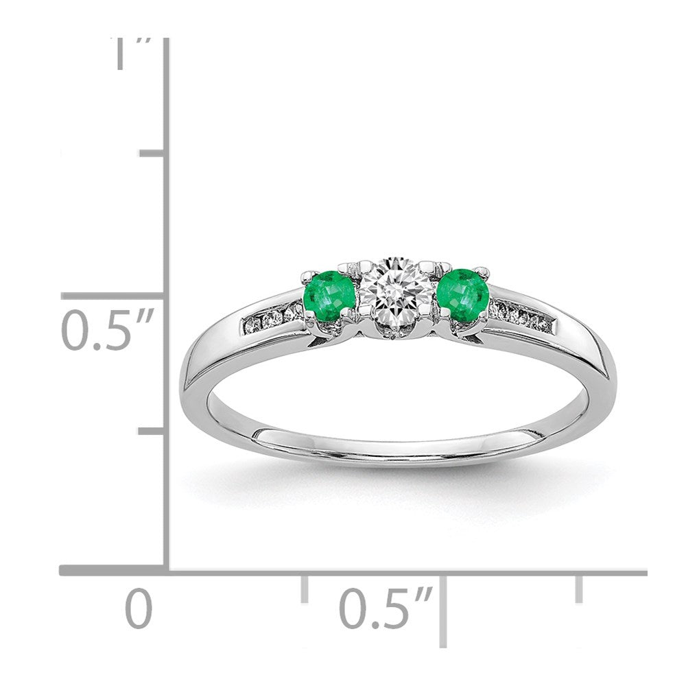 14k White Gold Emerald and 1/3 carat Diamond 3-Stone Ring
