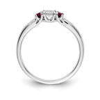 14k White Gold Ruby and 1/3 carat Diamond 3-Stone Ring