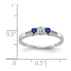 14k White Gold Blue Sapphire and 1/3 carat Diamond 3-Stone Ring