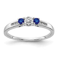 14k White Gold Blue Sapphire and 1/3 carat Diamond 3-Stone Ring