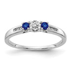 14k White Gold Blue Sapphire and 1/3 carat Diamond 3-Stone Ring