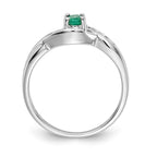 14k White Gold 5x4mm Oval Emerald and 1/15 carat Diamond Ring