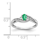 14k White Gold 5x4mm Oval Emerald and 1/15 carat Diamond Ring