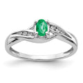 14k White Gold 5x4mm Oval Emerald and 1/15 carat Diamond Ring