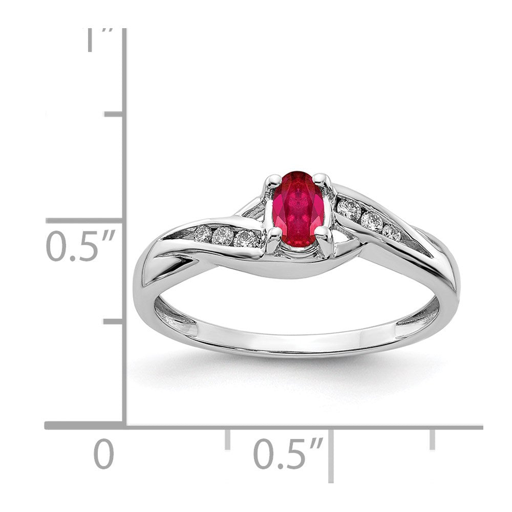 14k White Gold 5x4mm Oval Composite Ruby and 1/15 carat Diamond Ring
