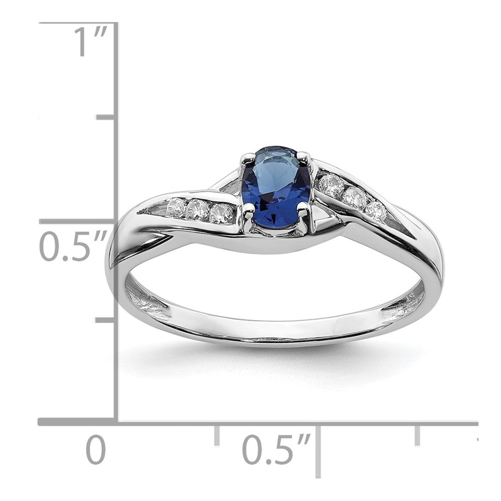 14k White Gold 5x4mm Oval Blue Sapphire and 1/15 carat Diamond Ring