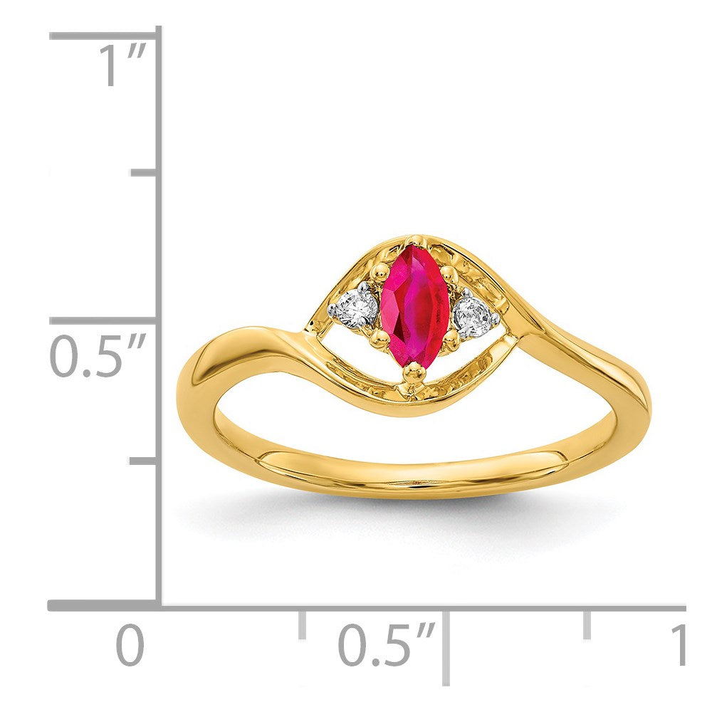 14k 1/20 carat Diamond and 6x3mm Marquise Ruby Ring