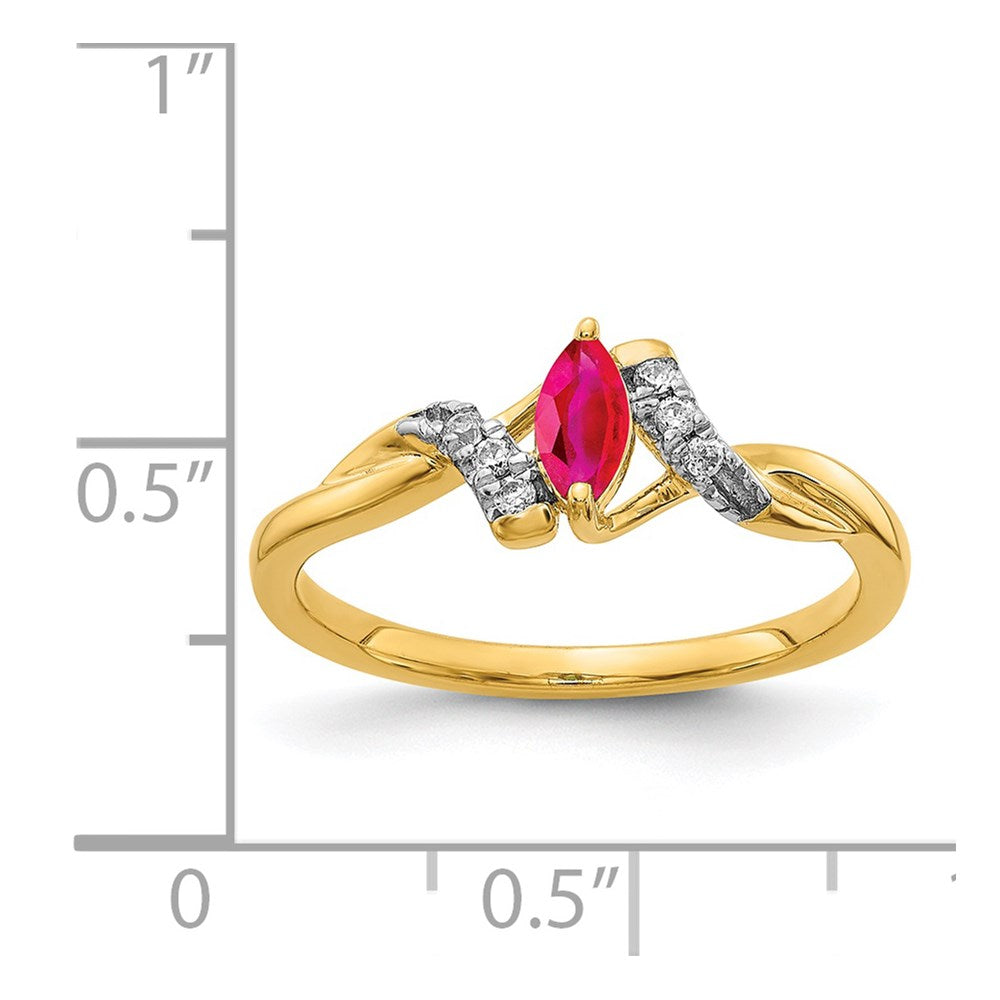 14k 1/20 carat Diamond and 6x3mm Marquise Ruby Ring