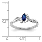 14k White Gold 1/20 carat Diamond and 6x3mm Marquise Blue Sapphire Ring