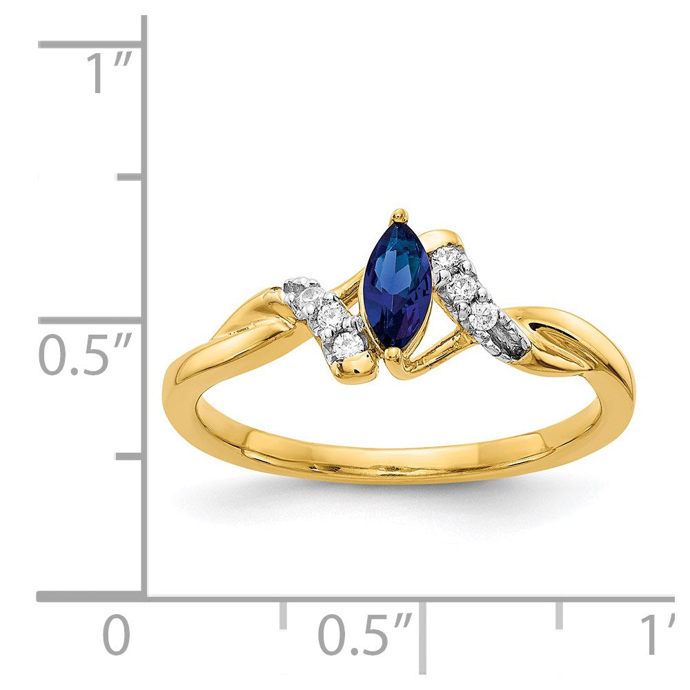 14k 1/20 carat Diamond and 6x3mm Marquise Blue Sapphire Ring