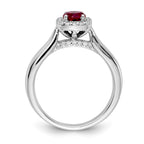 14k White Gold 1/6 carat Diamond and 5mm Round Ruby Square Halo Ring