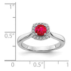 14k White Gold 1/6 carat Diamond and 5mm Round Ruby Square Halo Ring