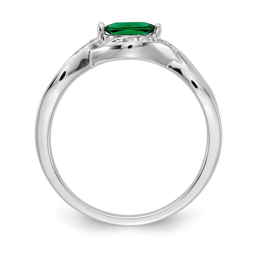 14k White Gold 1/20 carat Diamond and 6x3mm Marquise Emerald East-West Ring