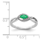 14k White Gold 1/20 carat Diamond and 6x3mm Marquise Emerald East-West Ring