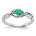 14k White Gold 1/20 carat Diamond and 6x3mm Marquise Emerald East-West Ring