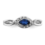 14k White Gold 1/20 carat Diamond and 6x3mm Blue Marquise Sapphire East-West Ring