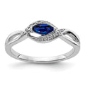 14k White Gold 1/20 carat Diamond and 6x3mm Blue Marquise Sapphire East-West Ring