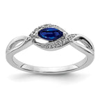 14k White Gold 1/20 carat Diamond and 6x3mm Blue Marquise Sapphire East-West Ring
