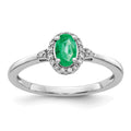 14k White Gold 6x4mm Oval Emerald and 1/10 carat Diamond Halo Ring