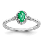 14k White Gold 6x4mm Oval Emerald and 1/10 carat Diamond Halo Ring