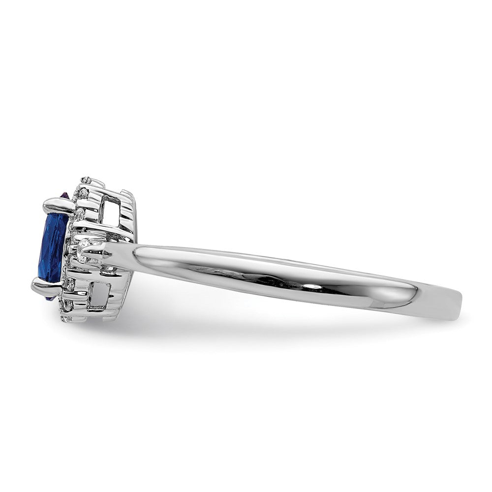 14k White Gold 6x4mm Oval Blue Sapphire and 1/10 carat Diamond Halo Ring