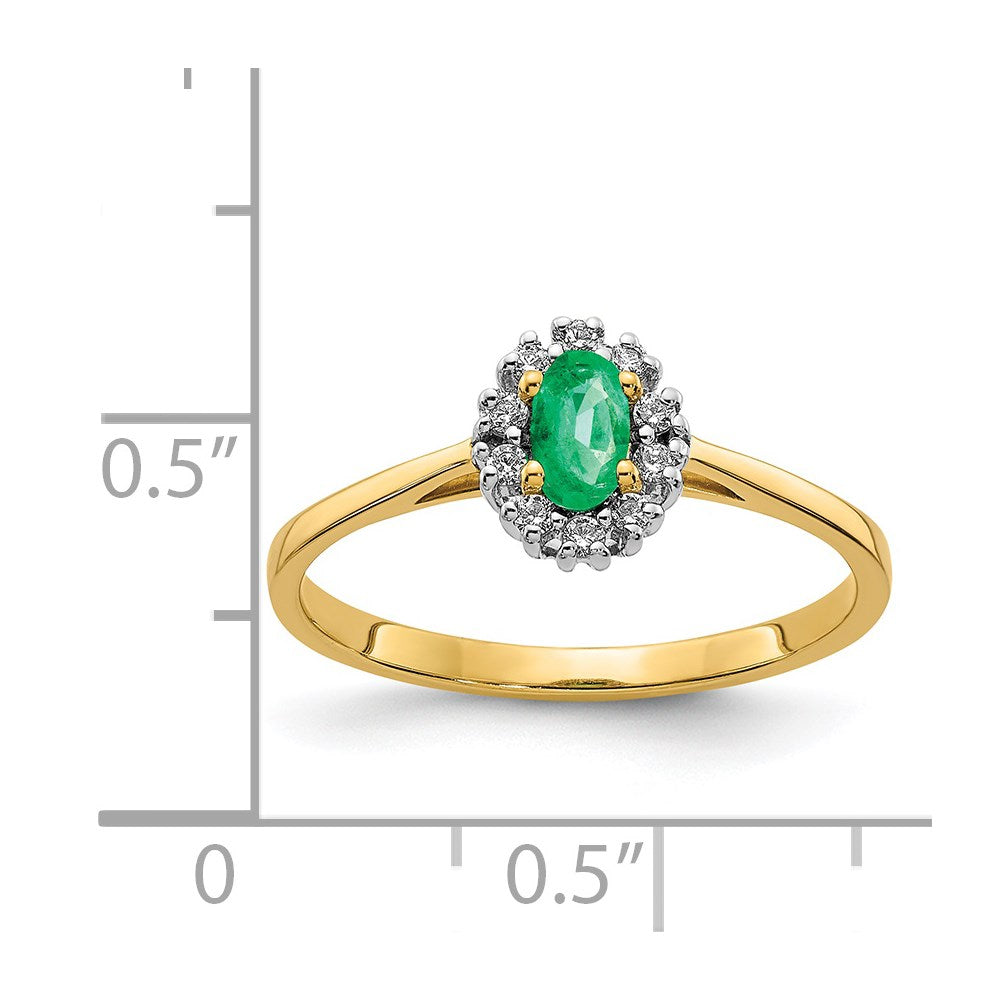 14k White Gold 1/10 carat Diamond and 5x3mm Oval Emerald Halo Ring