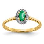 14k White Gold 1/10 carat Diamond and 5x3mm Oval Emerald Halo Ring