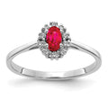 14k White Gold 1/10 carat Diamond and 5x3mm Oval Ruby Halo Ring