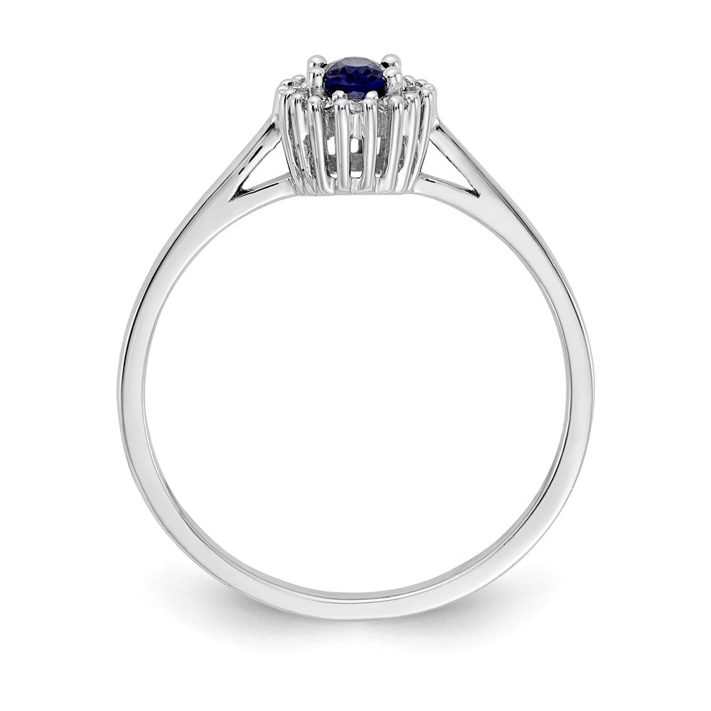 14k White Gold 1/10 carat Diamond and 5x3mm Oval Blue Sapphire Halo Ring