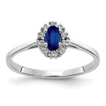 14k White Gold 1/10 carat Diamond and 5x3mm Oval Blue Sapphire Halo Ring