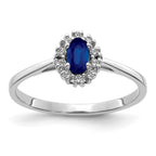 14k White Gold 1/10 carat Diamond and 5x3mm Oval Blue Sapphire Halo Ring