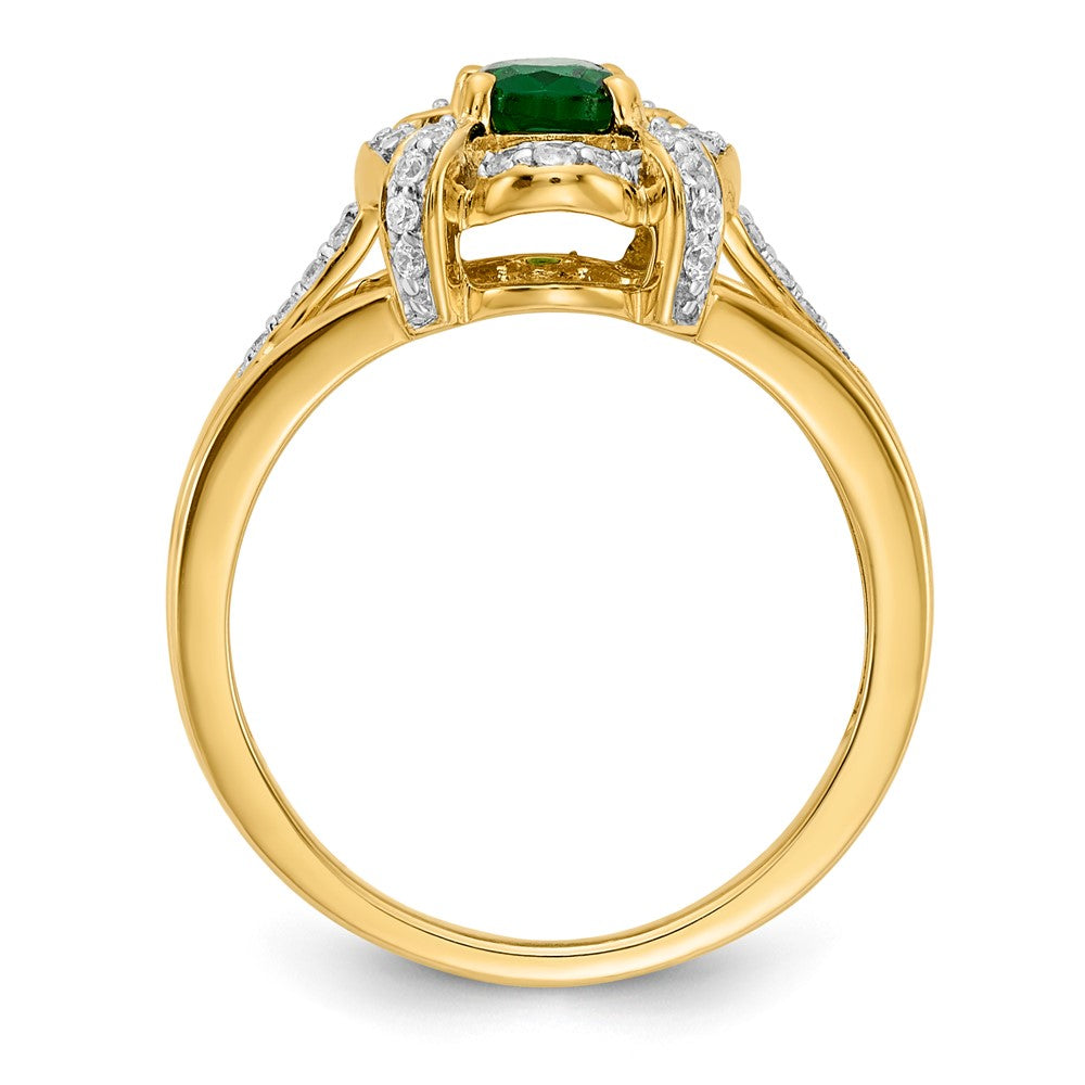 14k 1/5 carat Diamond and 7x5mm Oval Emerald Halo Ring
