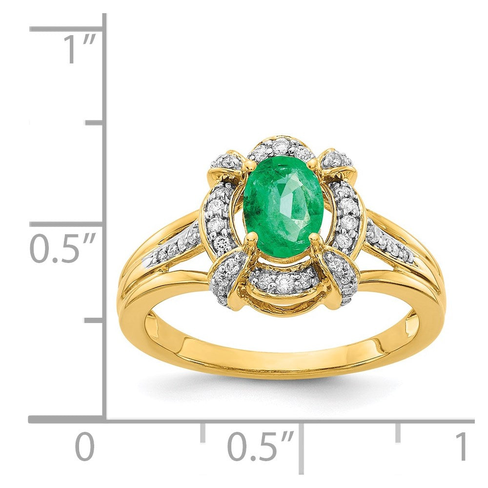 14k 1/5 carat Diamond and 7x5mm Oval Emerald Halo Ring