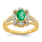 14k 1/5 carat Diamond and 7x5mm Oval Emerald Halo Ring