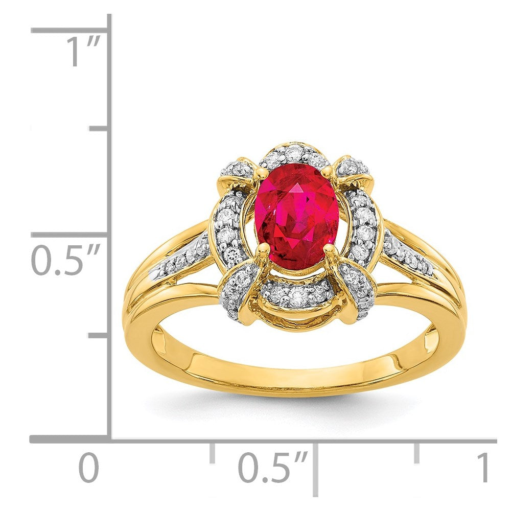 14k 1/5 carat Diamond and 7x5mm Oval Ruby Ring
