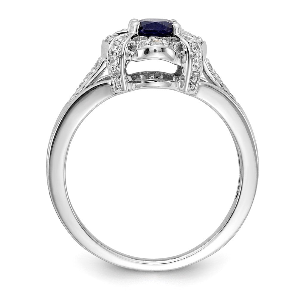 14k White Gold 1/5 carat Diamond and 7x5mm Oval Blue Sapphire Halo Ring