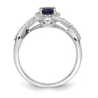 14k White Gold 7x5mm Oval Blue Sapphire and 1/5 carat Diamond Halo Ring