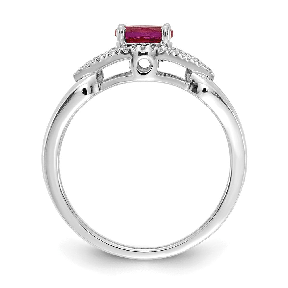 14k White Gold East-West 6x4mm Oval Ruby and 1/8 carat Diamond Ring