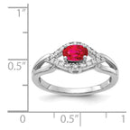 14k White Gold East-West 6x4mm Oval Ruby and 1/8 carat Diamond Ring
