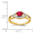 14k East-West 6x4mm Oval Ruby and 1/8 carat Diamond Ring