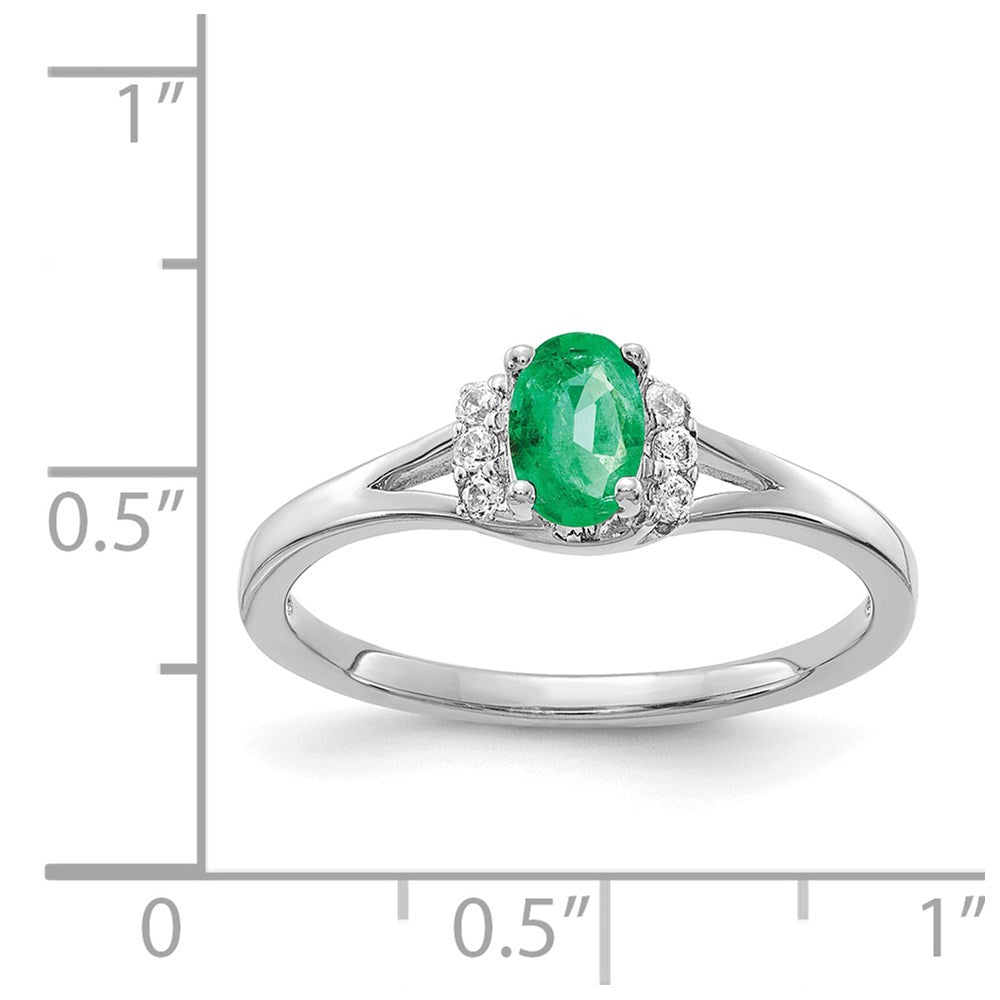 14k White Gold 1/15 carat Diamond and 6x4mm Oval Emerald Ring