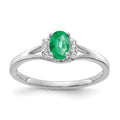 14k White Gold 1/15 carat Diamond and 6x4mm Oval Emerald Ring