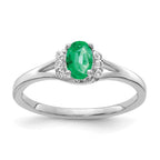 14k White Gold 1/15 carat Diamond and 6x4mm Oval Emerald Ring