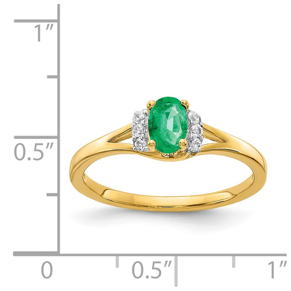 14k 1/15 carat Diamond and 6x4mm Oval Emerald Ring