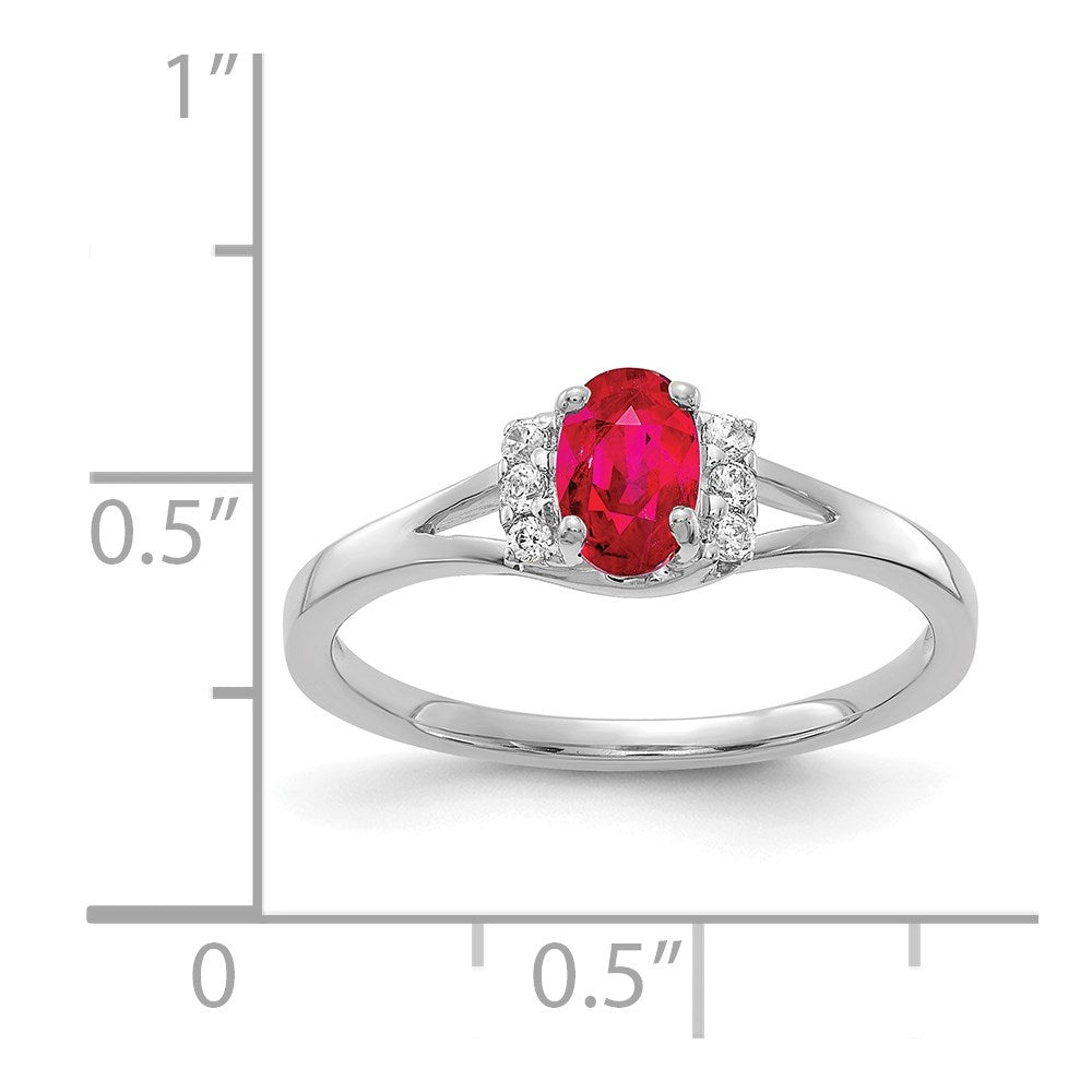 14k White Gold 1/15 carat Diamond and 6x4mm Oval Ruby Ring
