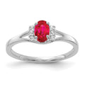 14k White Gold 1/15 carat Diamond and 6x4mm Oval Ruby Ring